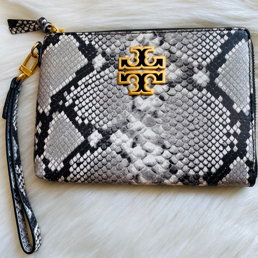 Tory Burch Britten python Lg Zip Pouch/Wristlet - Picture 2 of 8